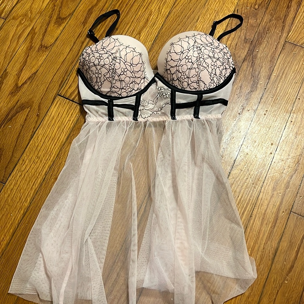 Pink and Black Victorias Secret Babydoll Top - 32D